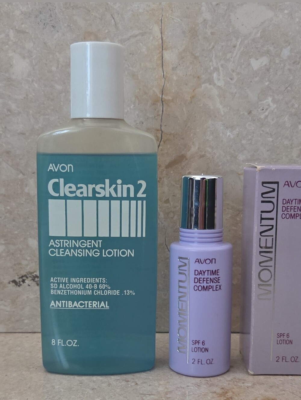 Vtg 80s Avon Skincare Lot Clearskin 2 Astringent & Momentum Daytime Complex NOS